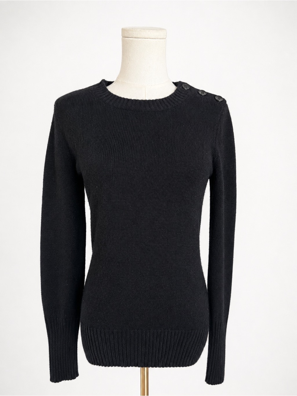 J. Crew Black Wool Cashmere Blend Button Shoulder Sweater Size S